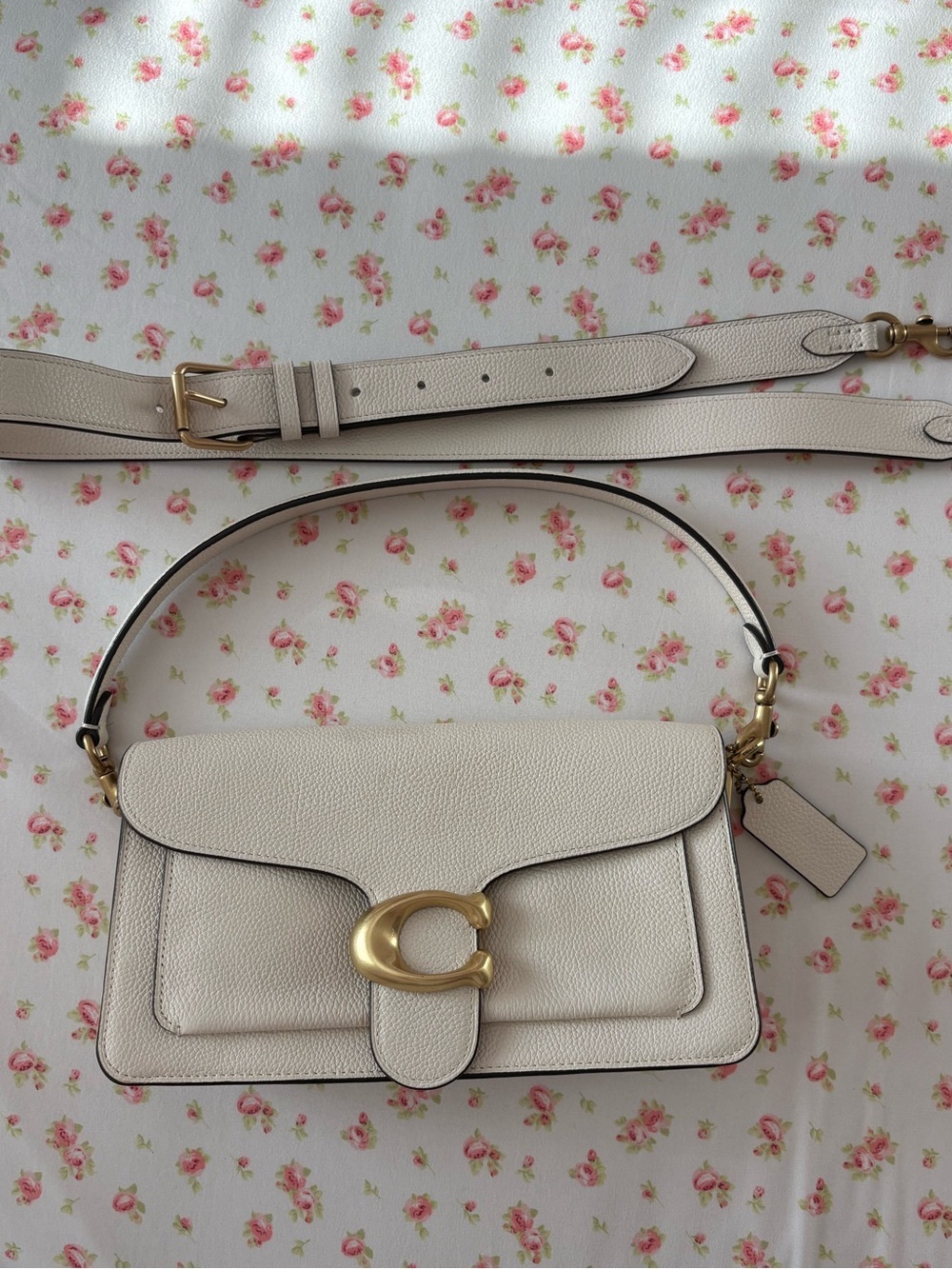 Coach Chalk Pebbled Leather Shoulder Bag with Gold 'C' Hardware
